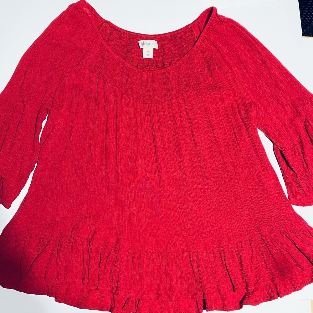 Style & Co Womens Red Top On Off Shoulder Petite L Like New♦️